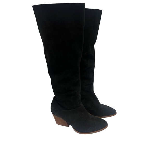 Garnett Hill Arlo Tall Black Spanish Suede Heeled Boots - Picture 6 of 13